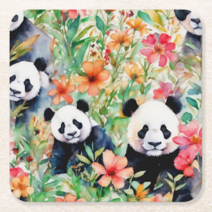 Dessous-de-verre Carré En Papier Ours de panda aquarelle