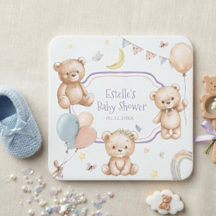 Dessous-de-verre Carré En Papier Ours en peluche Aquarelle Étoile Lune cœurs ballon