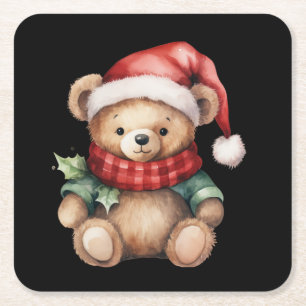 Dessous-de-verre Carré En Papier Ours en peluche de Noël à l'aquarelle