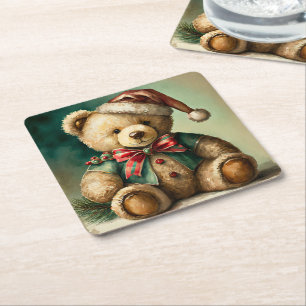 Dessous-de-verre Carré En Papier Ours en peluche de Noël vintage
