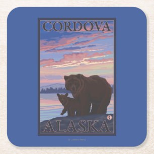 Dessous-de-verre Carré En Papier Ours et CUB - Cordova, Alaska