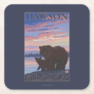 Dessous-de-verre Carré En Papier Ours et CUB - Dawson, Alaska