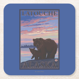 Dessous-de-verre Carré En Papier Ours et CUB - Latouche, Alaska