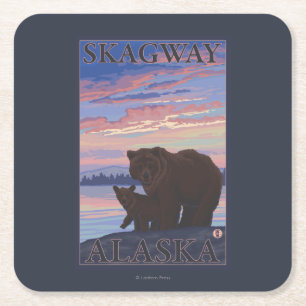 Dessous-de-verre Carré En Papier Ours et CUB - Skagway, Alaska