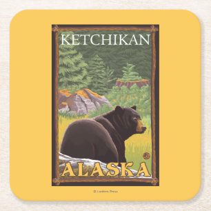 Dessous-de-verre Carré En Papier Ours noir en forêt - Ketchikan, Alaska