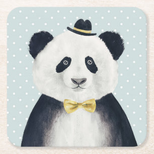 Dessous-de-verre Carré En Papier Ours panda d'aquarelle