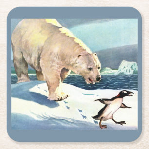 Dessous-de-verre Carré En Papier Ours polaire et pingouin des années 1940