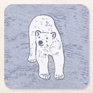 Dessous-de-verre Carré En Papier Ours polaire sur la peinture sur glace - Art origi