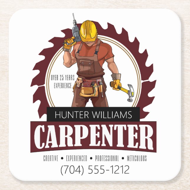 Dessous-de-verre Carré En Papier Outils de charpentier rustique (Devant)