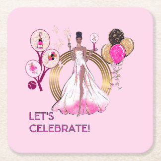 DESSOUS-DE-VERRE CARRÉ EN PAPIER PADEL COASTER : CELEBRATION PADEL DIVA ROSE CLAIR