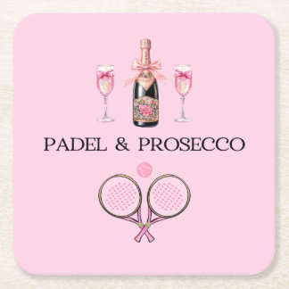 DESSOUS-DE-VERRE CARRÉ EN PAPIER PADEL COASTER: PADEL & PROSECCO CLASSIC PINK/BLACK