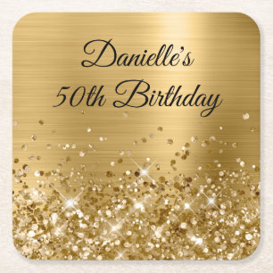Dessous-de-verre Carré En Papier Pailleté Papier Doré 50e Anniversaire