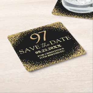 Dessous-de-verre Carré En Papier Paillettes d'or noir 97e anniversaire Enregistrez