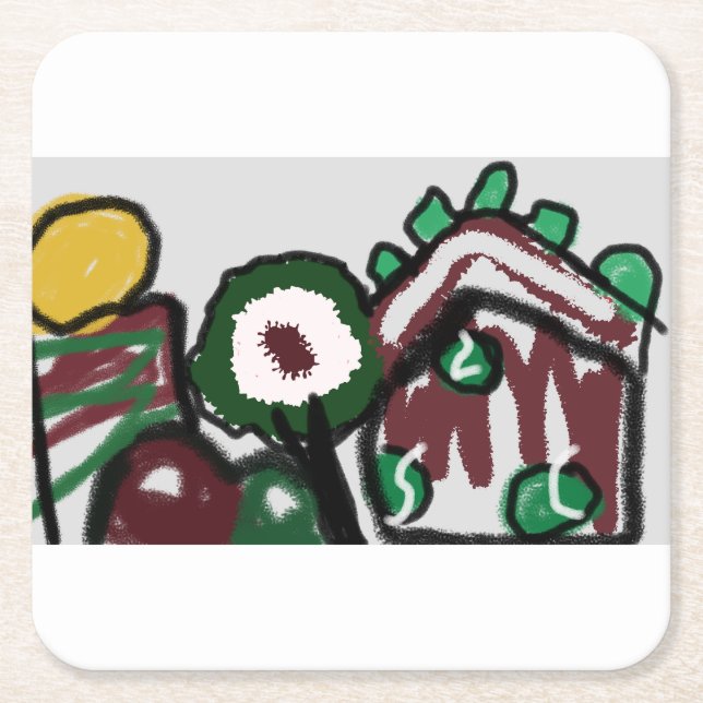 Dessous-de-verre Carré En Papier Pain d'épices maison joie amour (Devant)