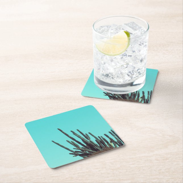 Dessous-de-verre Carré En Papier Pale Green Cactus Succulent minimalisme Plante (En situation)