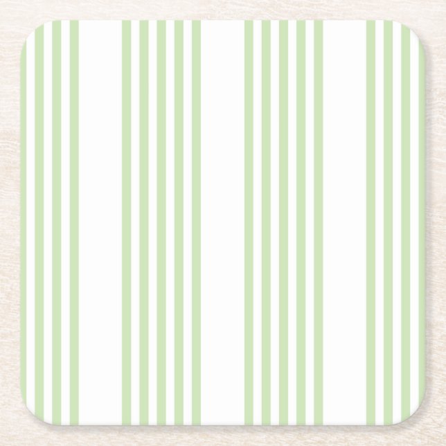 Dessous-de-verre Carré En Papier Pale vert et blanc cinq bandes motif (Devant)