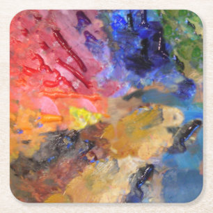 Dessous-de-verre Carré En Papier Palette de peintre artistique couleur vive