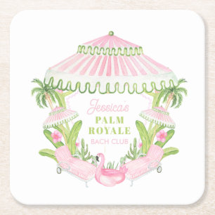 Dessous-de-verre Carré En Papier Palm Beach Cabana Bach Club   Enterrement de vie d