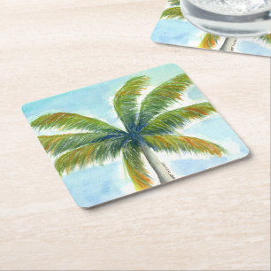 Dessous-de-verre Carré En Papier Palmier Tropical Beach par beau temps