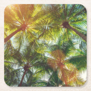 Dessous-de-verre Carré En Papier Palmiers de noix de coco sur la plage