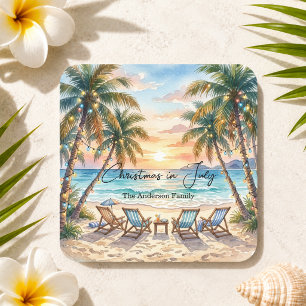 Dessous-de-verre Carré En Papier Palmiers exotiques de plage Noël en juillet