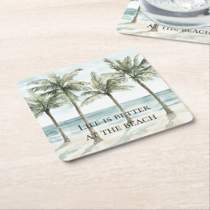 Dessous-de-verre Carré En Papier Palmiers tropicaux Ocean Beach