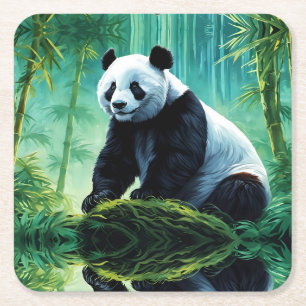 Dessous-de-verre Carré En Papier Panda géant dans la forêt de Bamboo