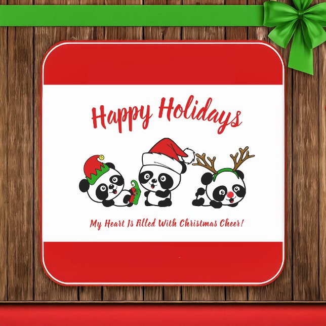 Dessous-de-verre Carré En Papier Pandas de Noël personnalisés (Créateur téléchargé)
