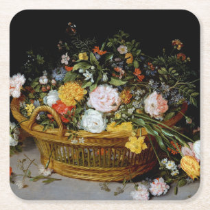Dessous-de-verre Carré En Papier Panier de fleurs, Jan Brueghel le plus jeune