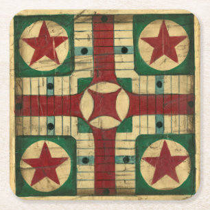 Dessous-de-verre Carré En Papier Panneau antique de jeu de Parcheesi par le
