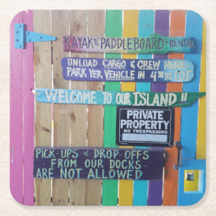 Dessous-de-verre Carré En Papier Panneau coloré Welcome Island Carribean
