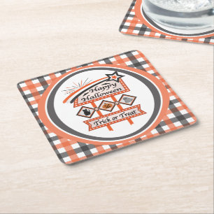 Dessous-de-verre Carré En Papier Panneau rétro vintage Halloween – Plaid Trick or T