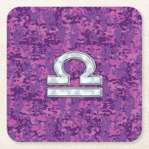 Dessous-de-verre Carré En Papier Panneau Zodiac Pearl Libra sur Camo numérique Fuch