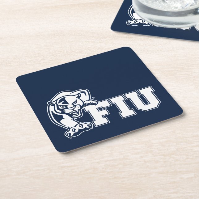 Dessous-de-verre Carré En Papier Panthers de la FIU - Logo blanc (Incliné)