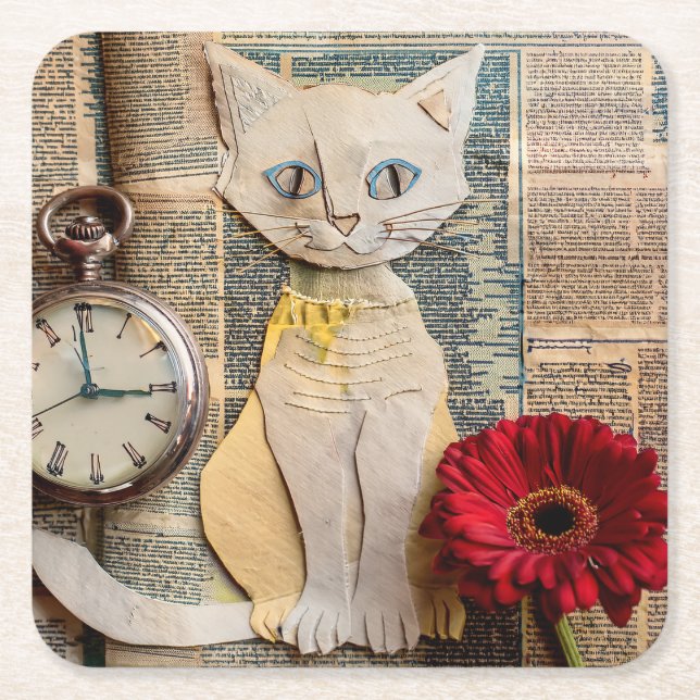 Dessous-de-verre Carré En Papier Paper Cat Coaster (Devant)