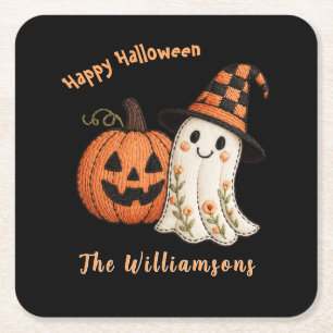 Dessous-de-verre Carré En Papier PAPER COASTER Trick Treat Citrouille Fantôme Hallo
