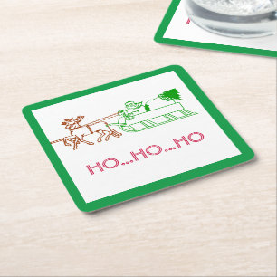 Dessous-de-verre Carré En Papier Paper Coasters - Père Noël et rennes