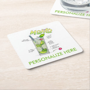 DESSOUS-DE-VERRE CARRÉ EN PAPIER PAPER COASTERS - RECETTE DE MOJITO ART COCKTAIL