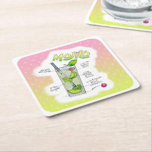 DESSOUS-DE-VERRE CARRÉ EN PAPIER PAPER COASTERS - RECETTE DE MOJITO ART COCKTAIL