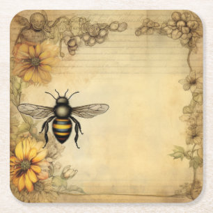 Dessous-de-verre Carré En Papier Papeterie ancienne d'abeille et de fleurs sauvages