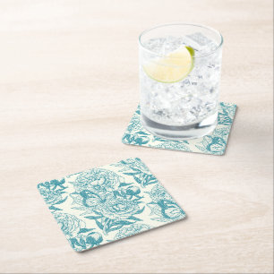 Dessous-de-verre Carré En Papier Papier à peintres et papillons, lagon Bleu