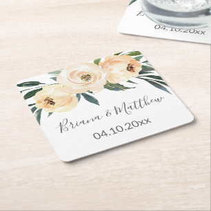 Dessous-de-verre Carré En Papier Papier carré de mariage blanc beige floral C