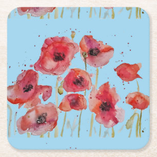 Dessous-de-verre Carré En Papier Papier carré floral coquelicot de Flandre rouge aq
