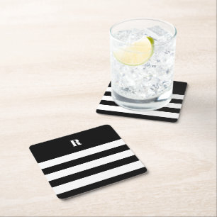 Dessous-de-verre Carré En Papier Papier Carré Rayé Noir et Blanc Personnalisé Co