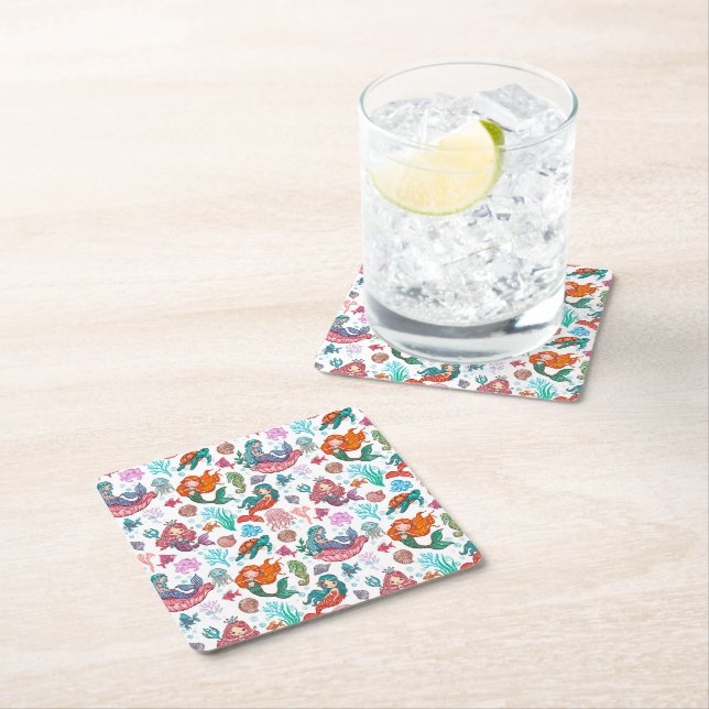 Dessous-de-verre Carré En Papier Papier d'anniversaire de petite sirène Napkin (En situation)