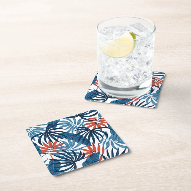Dessous-de-verre Carré En Papier Papier Dessous de verre Palmes tropicales Imprimer (En situation)