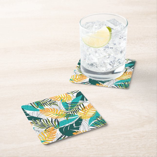 Dessous-de-verre Carré En Papier Papier Dessous de verre Palmes tropicales Imprimer (En situation)
