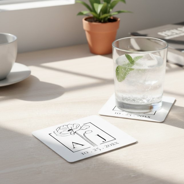 Dessous-de-verre Carré En Papier Papier Monogrammé Coquelicot (Poppy Monogram Square Paper Coaster)