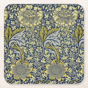 Dessous-de-verre Carré En Papier Papier Peint Floral William Morris Kennet Bleu Or