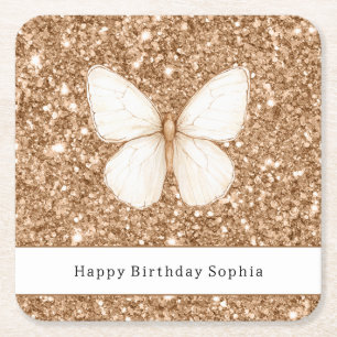 Dessous-de-verre Carré En Papier Papillon Blanc Anniversaire Pailleté Faux Or